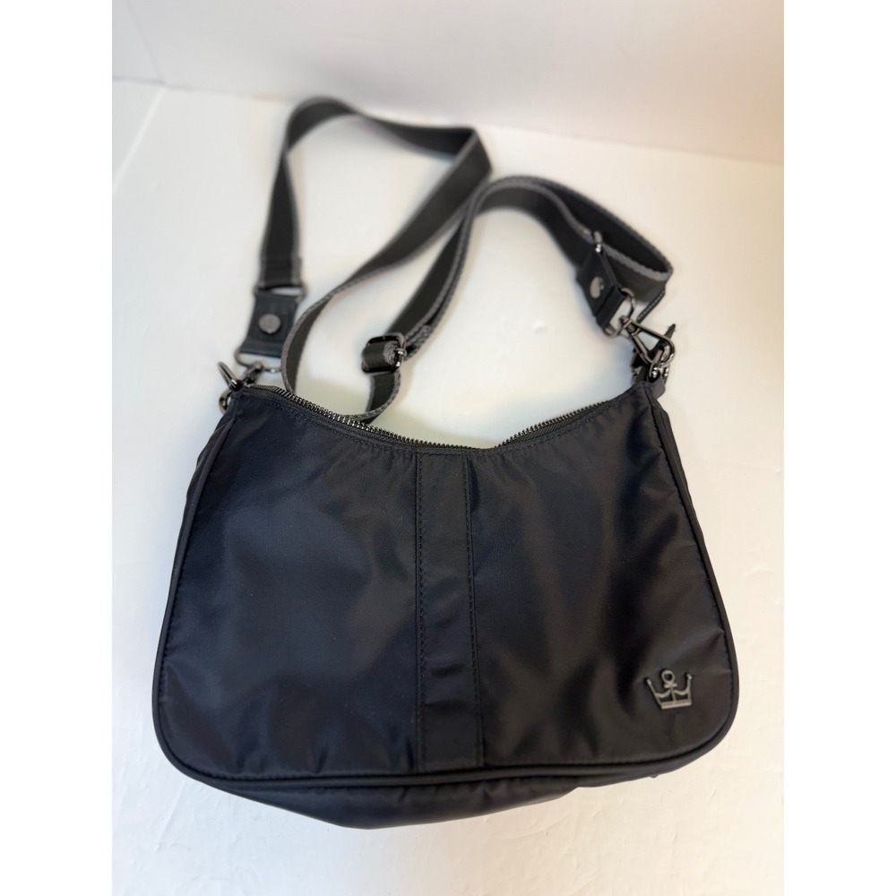 Oliver Thomas Black Nylon Crossbody Bag RFID Blocking Dog Print Lining Small